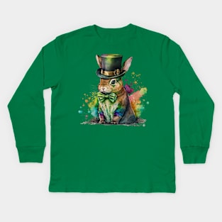 St Patricks Day Leprechaun Bunny Kids Long Sleeve T-Shirt